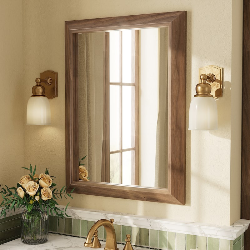 Beveled Metal Rectangle Framed Bathroom Vanity Tempered Glass Mirrors - 32" x 24" - Dark Brown