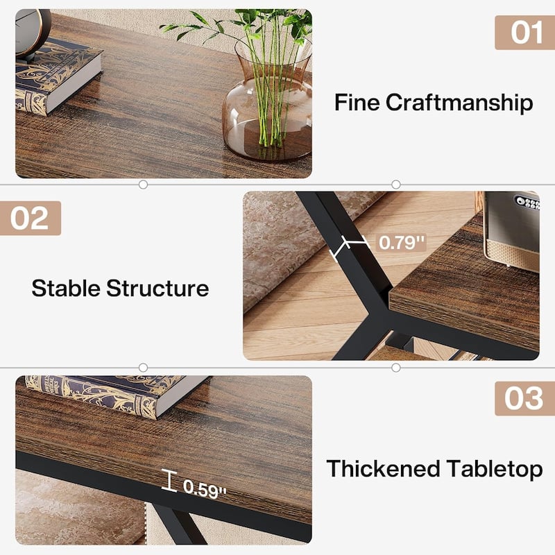 Small 3-Tier Sofa Table, Industrial End Side Table with Storage Shelves