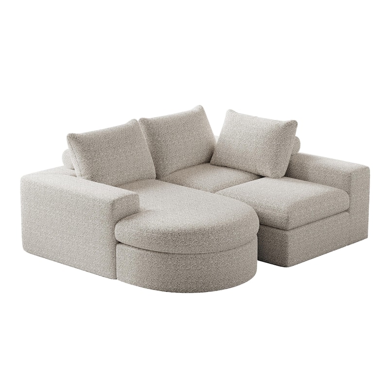 Chenille Cloud Deep Seat Couch L-shape Sectional Sofa w/ Curved Chaise