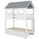 preview thumbnail 12 of 12, Modern Twin over Twin Wooden House Bunk Kids Bed with Trundle,Ladder,Guardrail,Roof and Windows