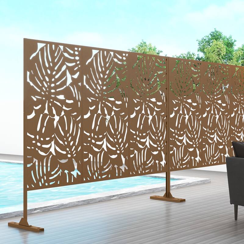 Metal Privacy Screen Wall Decoration Free Standing-6.3 ft. H X 4 ft. W