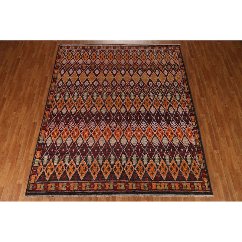 Trellis Moroccan Tribal Wool Area Rug Hand-knotted Living Room Carpet - 8'6" x 10'0"