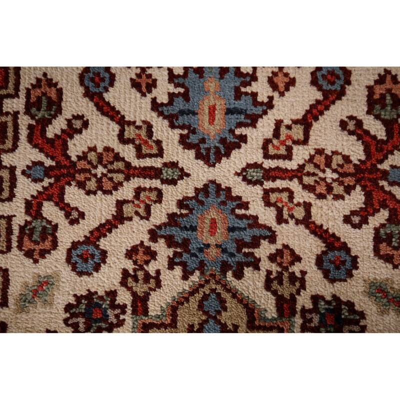Ivory Geometric Heriz Serapi Oriental Runner Rug Handmade Wool Carpet - 2'7"x 8'1"