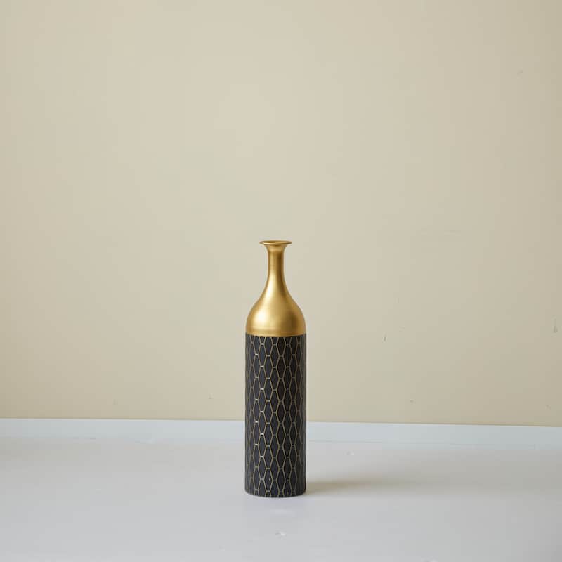 Set of 3 Black and Gold Metal Vase Floor Vases Ideal (25"/30"/34" H)