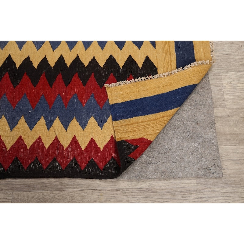 Flat-woven Geometric Chevron Kilim Oriental Hallway Runner Rug Wool - 3'1" x 6'7"