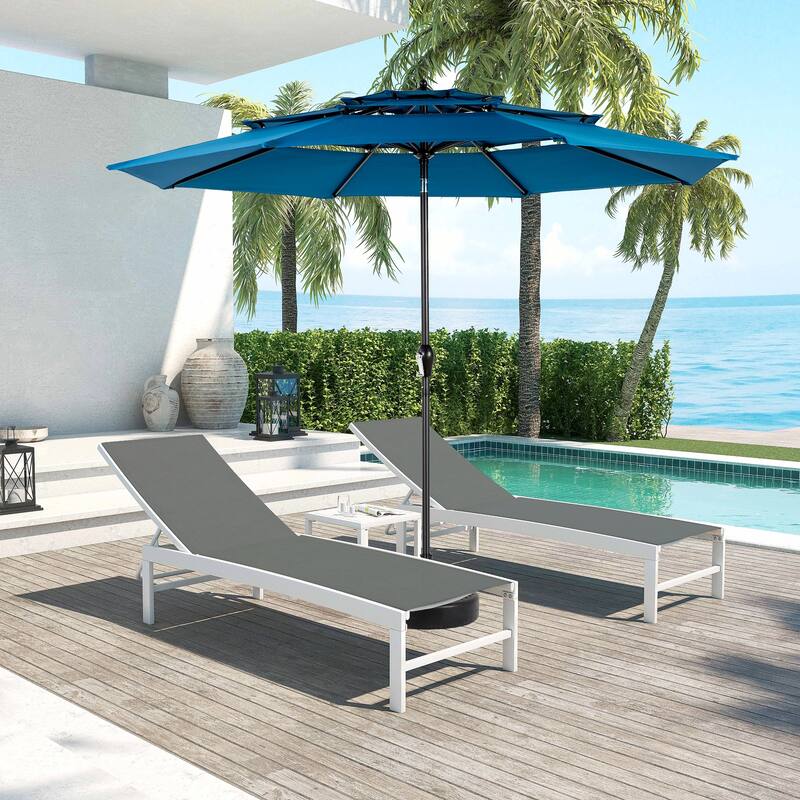 Aluminium 10ft 3 Tier Auto-tilt Umbrella ,Outdoor Patio Umbrella - Market Table Pool Deck Umbrella (Base Not Included) - Dark Blue