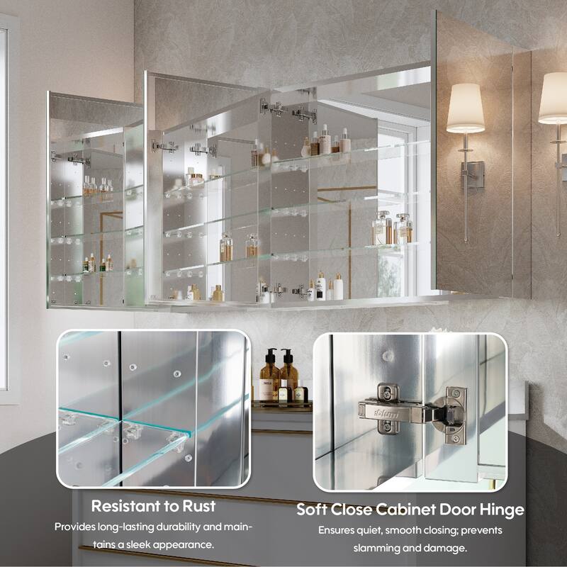 Recessed or Surface Wall Mount Bathroom Medicine Cabinet With Adjustable Glass Shelves
