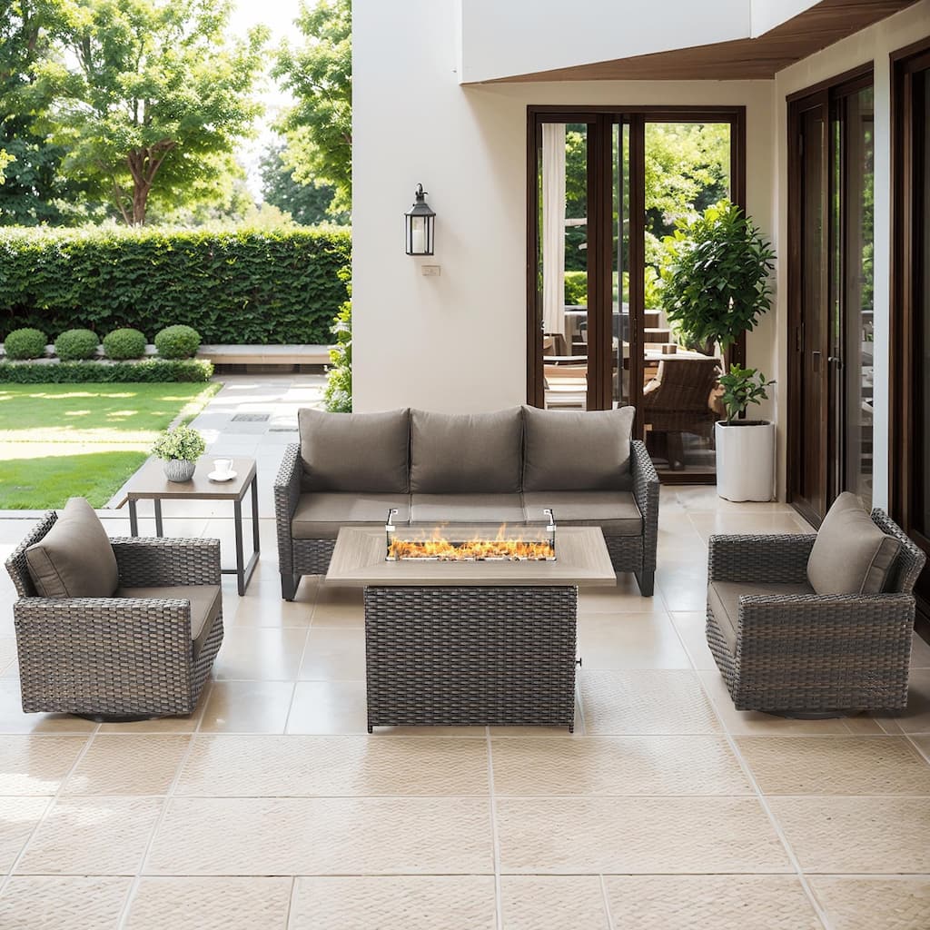 Outdoor Sofa Glider Chairs & Fire Table Brwon-Grey - Brown