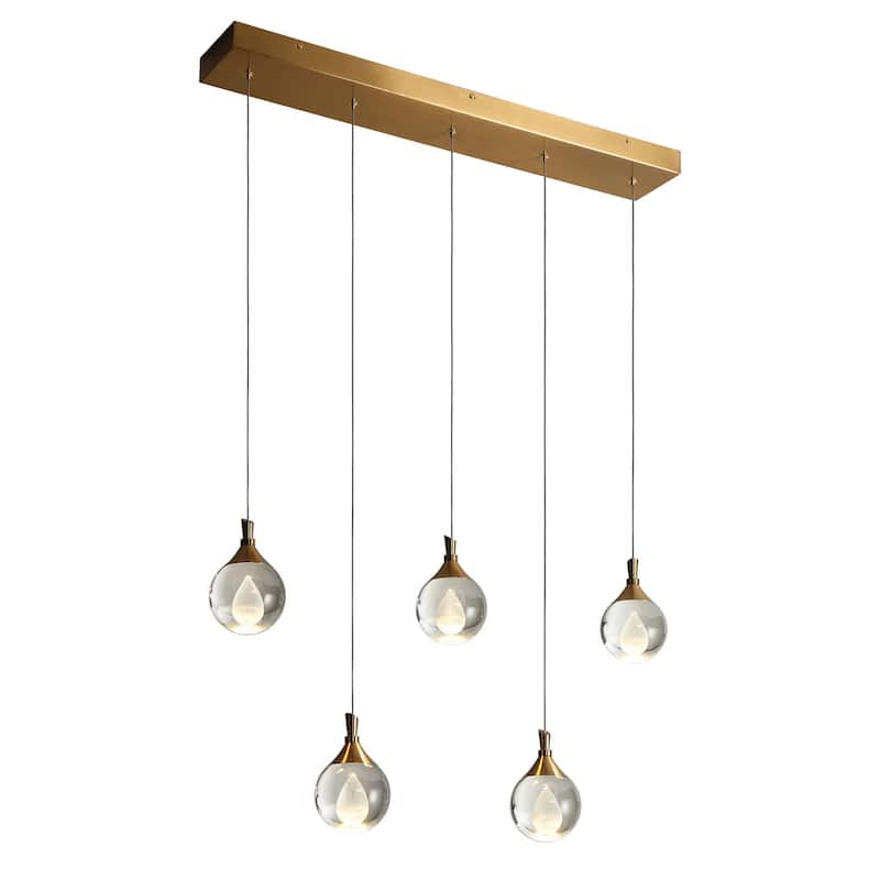 Modern 5-Light LED Chandelier Gold Linear Island Lights for Kitchen Island - W 30" x H 6"