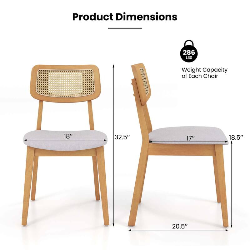 Costway Wooden Rattan Dining Chair Set of 2/4 with Can Back Rubber