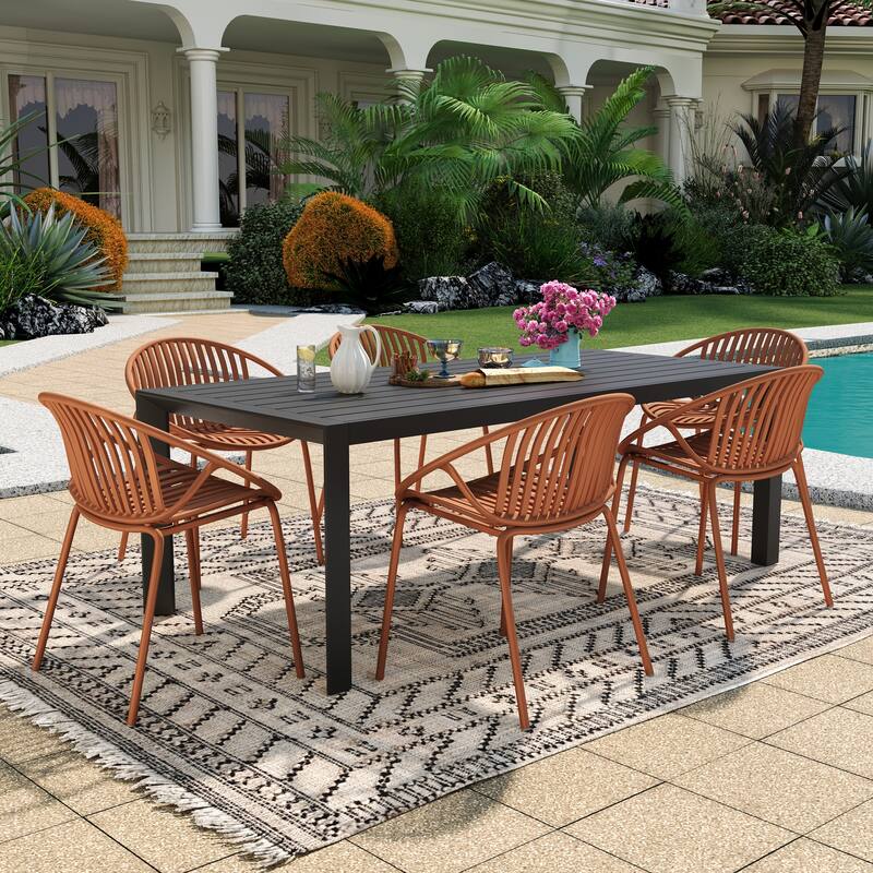 Christopher Knight Home - Emma Outdoor Aluminium and Resin 7 Piece Dining Set - Orange+Black