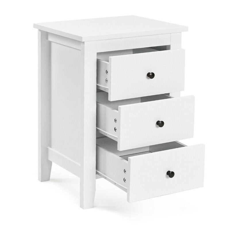 Costway 1PC/2PCS Nightstand End Beside Sofa Table w/ 3 Drawers Bedroom