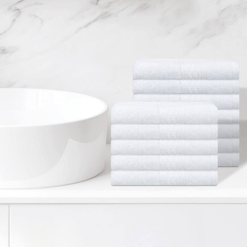 Cotton Washcloths Set, Highly Absorbent and Comfort Washcloth, Essential Face Towel for Bathroom, Spa, Gym 13" x 13" - White - 12 Pack