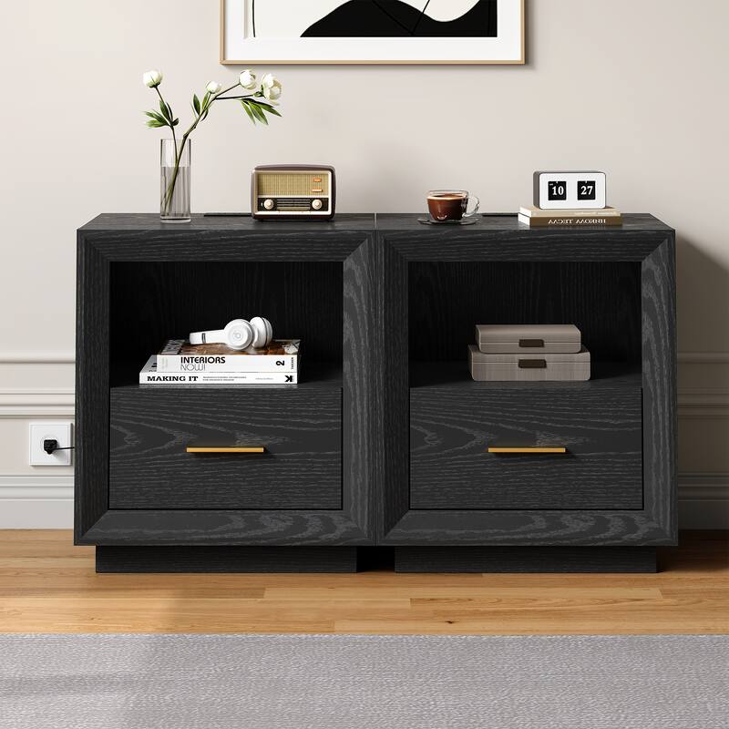 Modern Nightstand with Charging Station， Set of 2