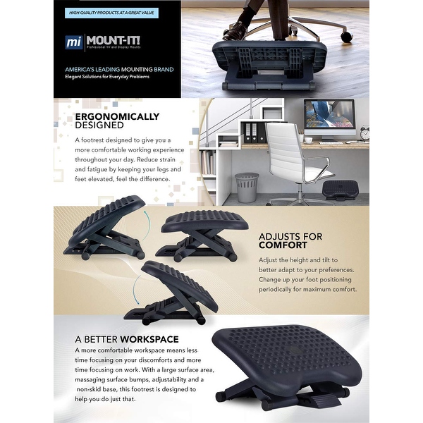 Mount It Ergonomic Footrest Adjustable Angle and Height Office Foot Rest Stool For Under Desk Support Black Bed Bath Beyond 25994360