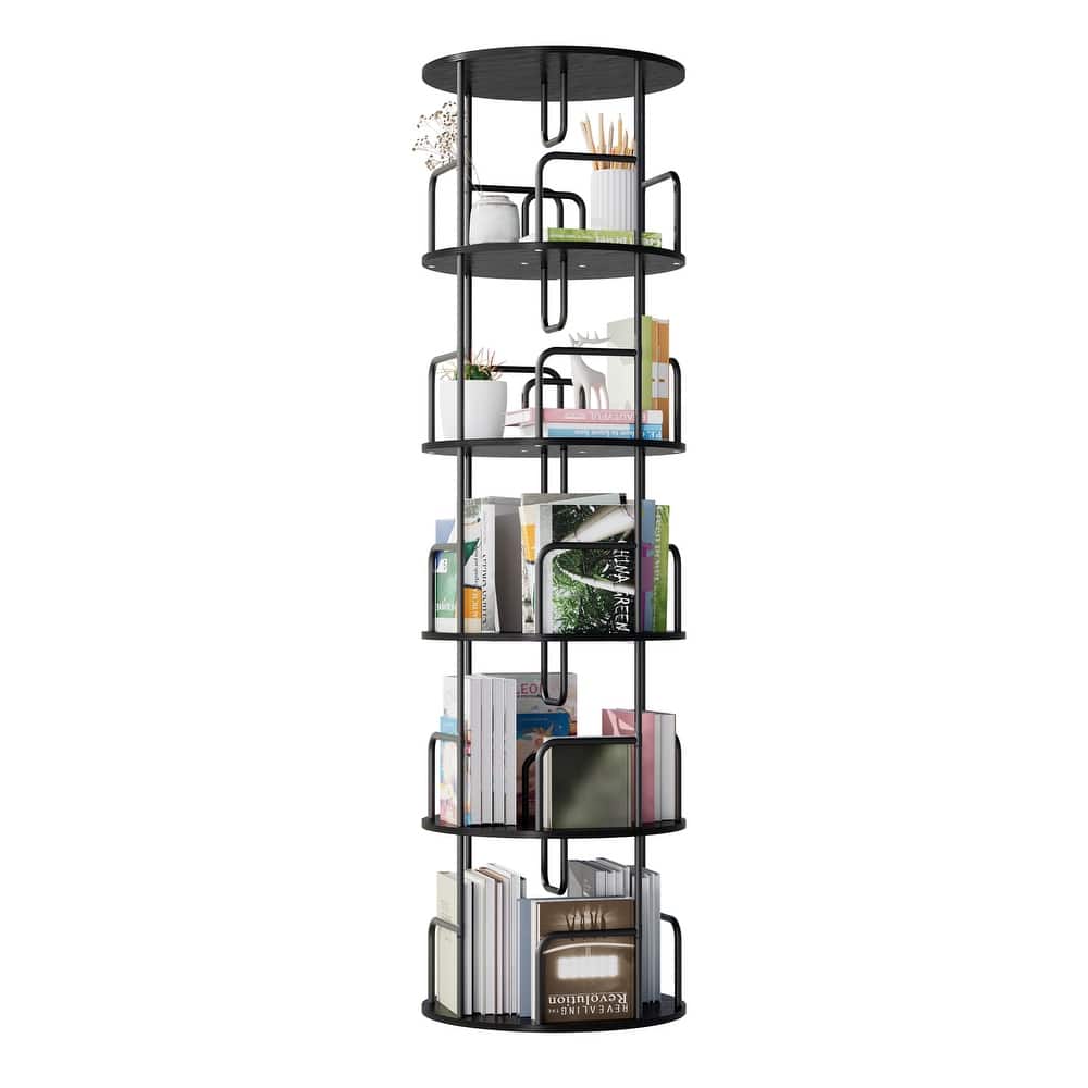 Rotating Bookshelf Tower 5 Tier, Spinning Bookcase, Vertical Turning Round storage Bookshelf