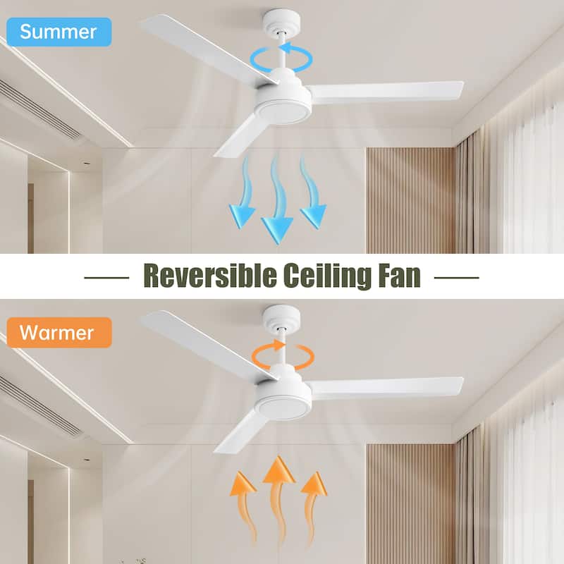 52" Ceiling Fan Without Light with Remote Control ,3 ABS Blades Farmhouse Ceiling Fan 6-speed Reversible DC Motor