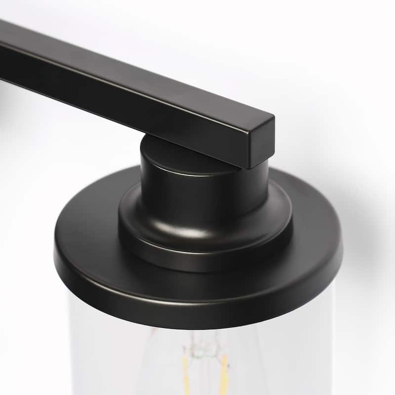 YANSUN 2-Light Bathroom Mirror Light,Matte Black Wall Sconce with Transparent Glass Shades - 14.6 * 10 * 7.5
