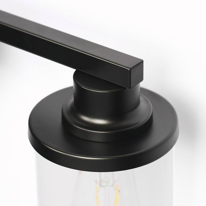 YANSUN Modern 2-Light Bathroom Vanity Light Matte Black Wall Light with E26 Base and Transparent Glass Shades - 14.6 * 10 * 7.5