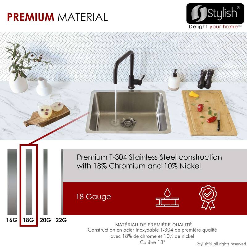 STYLISH 23 inches Dual-Mount Stainless Steel Single Bowl Kitchen Sink - 23" x 18" x 9"