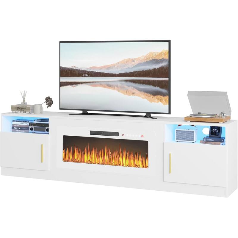 Bossin 80" Fireplace TV Stand with 36" Electric Fireplace, TV Stand for TVs Up to 90", 16 Colors LED Lights/Entertainment Center