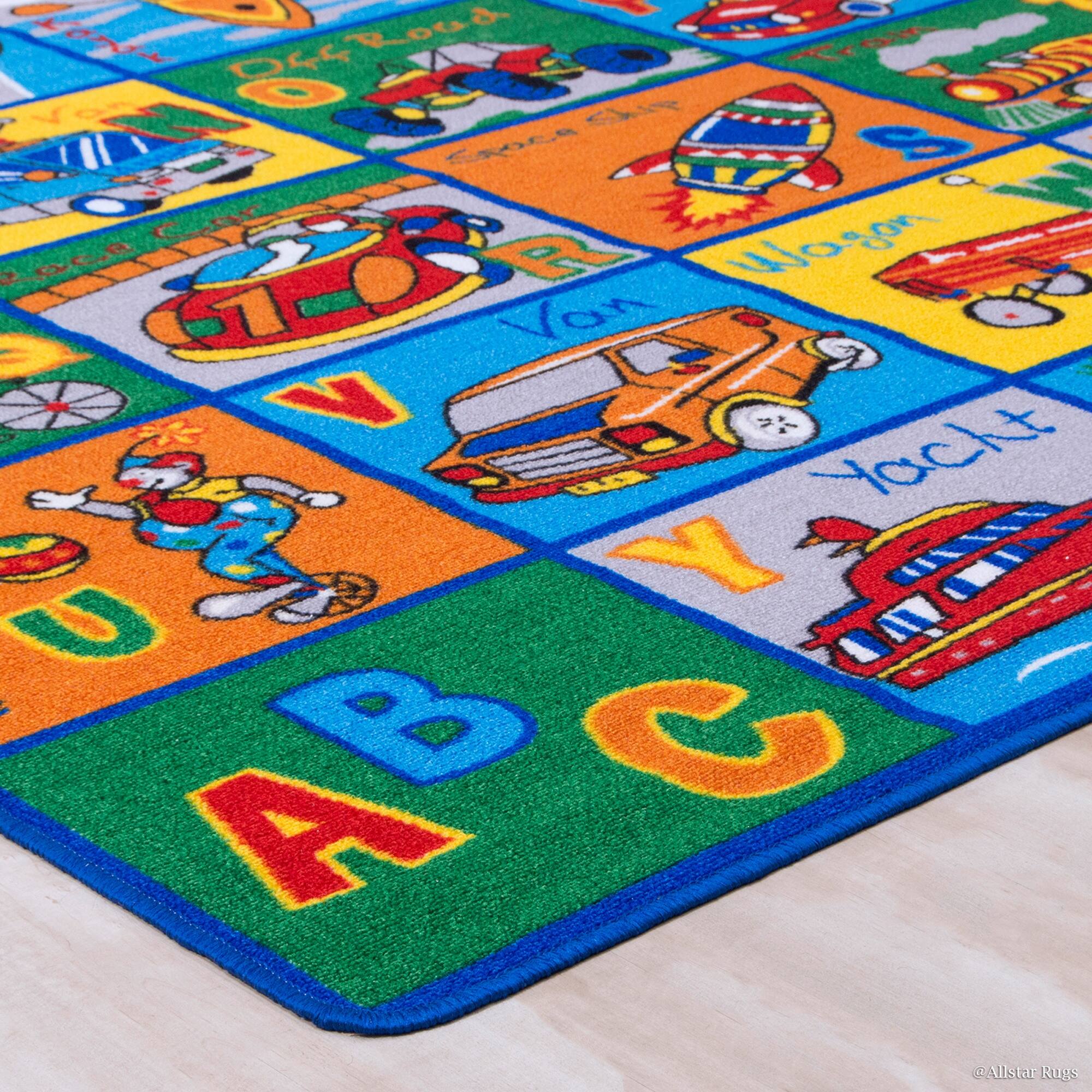Allstar Living Room Area Rug with Letters With Transportation Picture