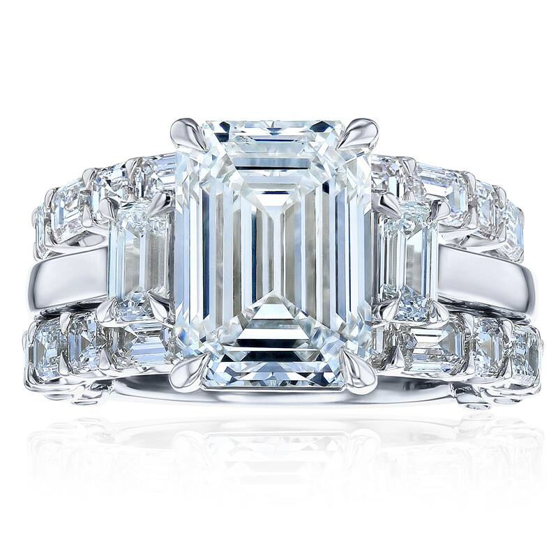 Kobelli 8.8 Carats Lab Grown Diamond Certified 14k Solid Gold Emerald & Asscher Three Stone Esma 3pc Bridal Set - White - 10.5