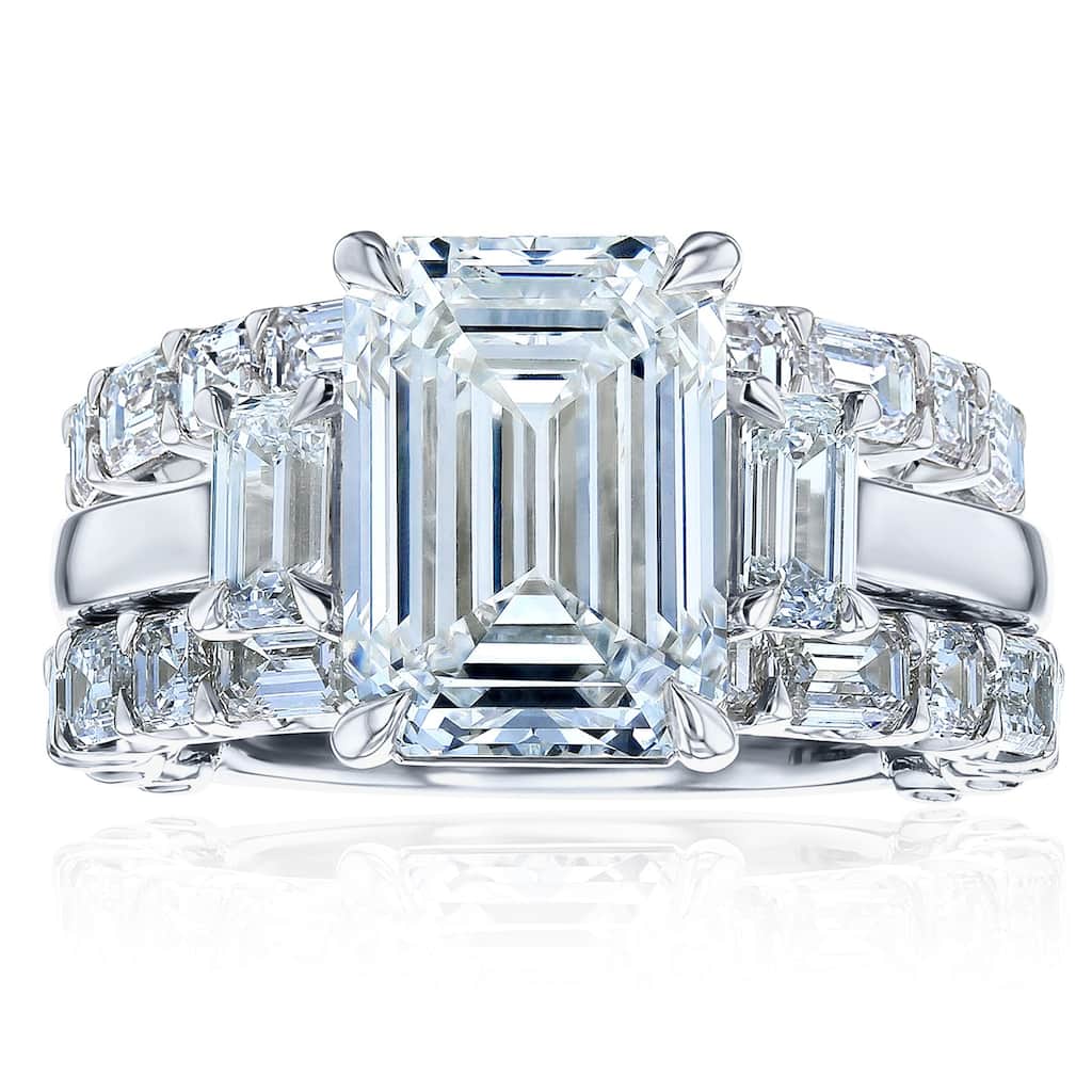 Kobelli 8.8 Carats Lab Grown Diamond Certified 14k Solid Gold Emerald & Asscher Three Stone Esma 3pc Bridal Set