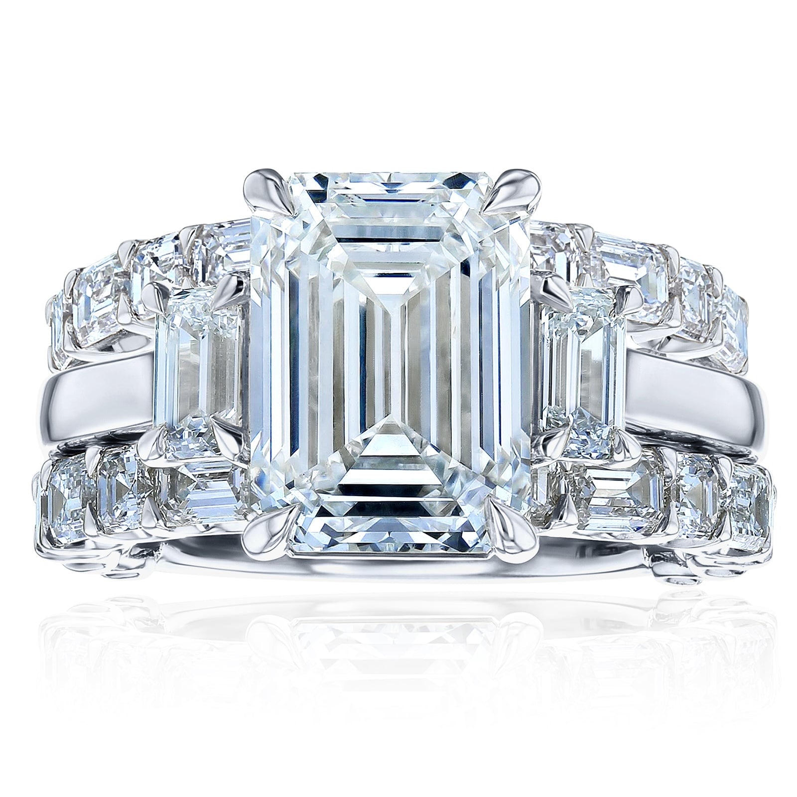 Kobelli 8.8 Carats Lab Grown Diamond Certified 14k Solid Gold Emerald & Asscher Three Stone Esma 3pc Bridal Set