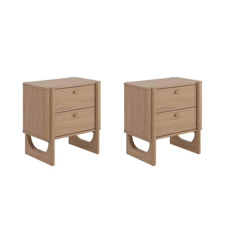 Solace Mid Century Modern 2-Drawer Nightstand with Solid Wood Frame and Rounded Details
