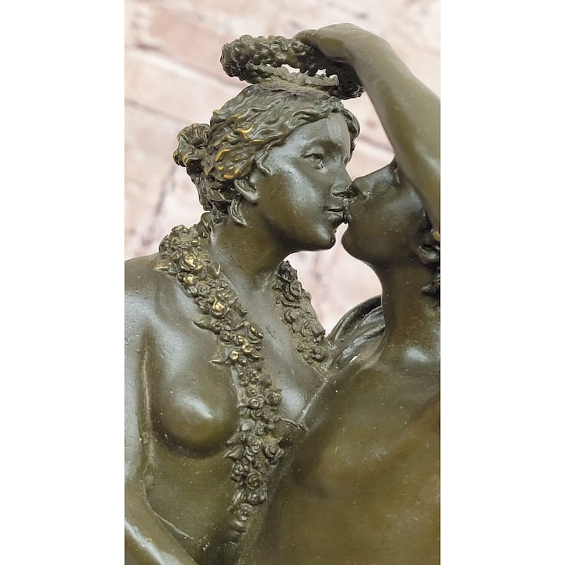 Romantic Lovers And Cherubs Bronze Sculpture On Marble Base By Milo