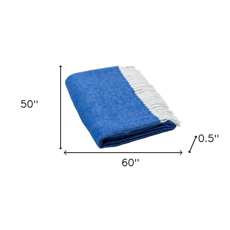 HomeRoots 50" X 60" Royal Blue And White Woven Herringbone Plush Throw Blanket