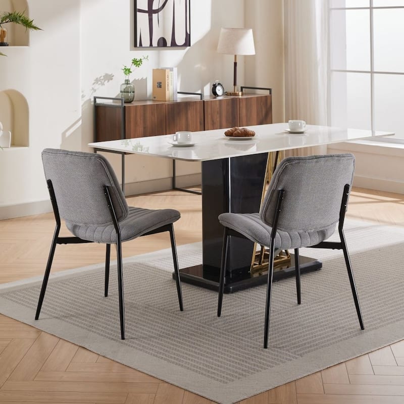 Set of 2 Modern Linen Dining Chairs