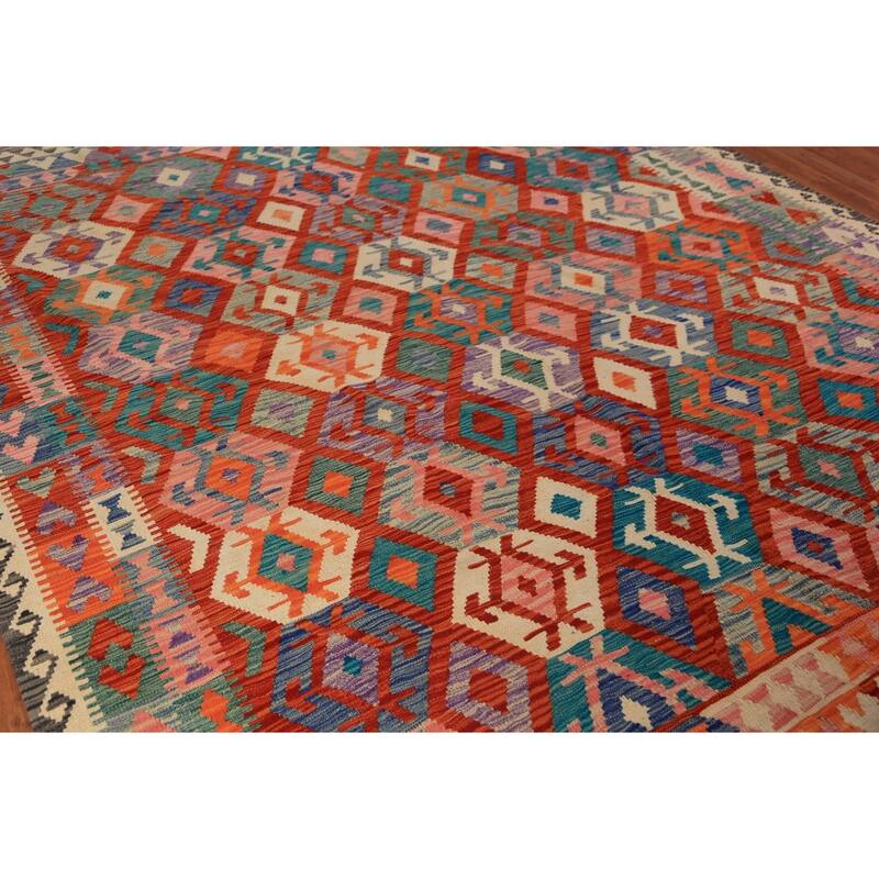 Southwestern Multi-Color Kilim Oriental Area Rug Flatweave Wool Carpet - 8'2"x 9'6"