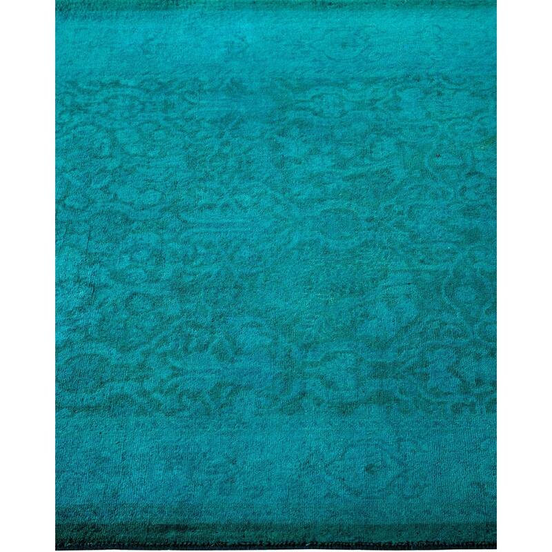 Overton Hand Knotted Wool Vintage Inspired Modern Contemporary Overdyed Blue Runner Rug - 2' 7" x 18' 3"