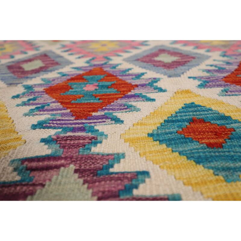 Flat Weave Geometric Kilim Oriental Large Rug Flatweave Wool Carpet - 10'1" x 15'11"