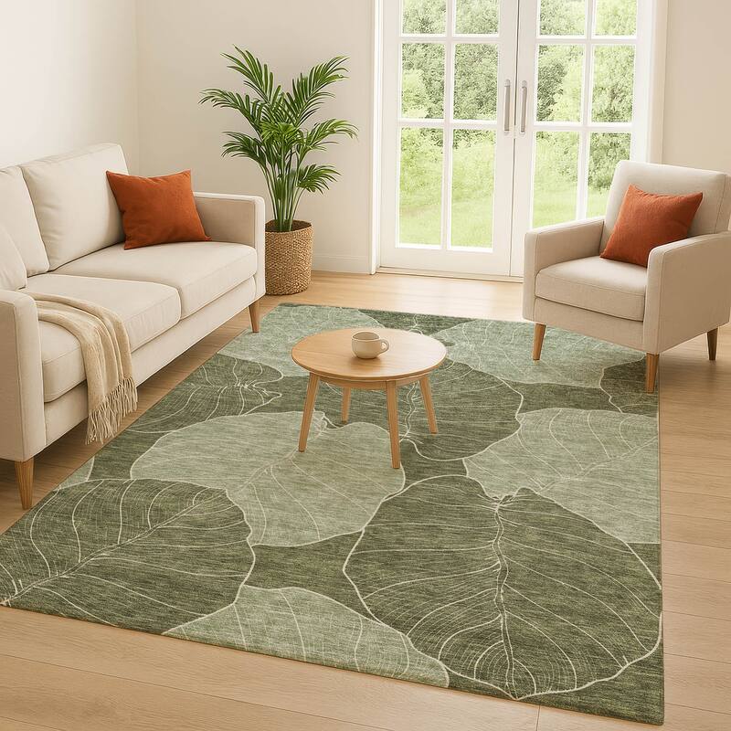 Machine Washable Indoor/ Outdoor Tropical Floral Chantille Rug