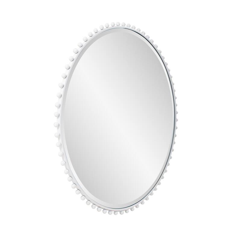 Allan Andrews Round Matte White Wall Mirror With Metal Beaded Frame - 36" x 36"