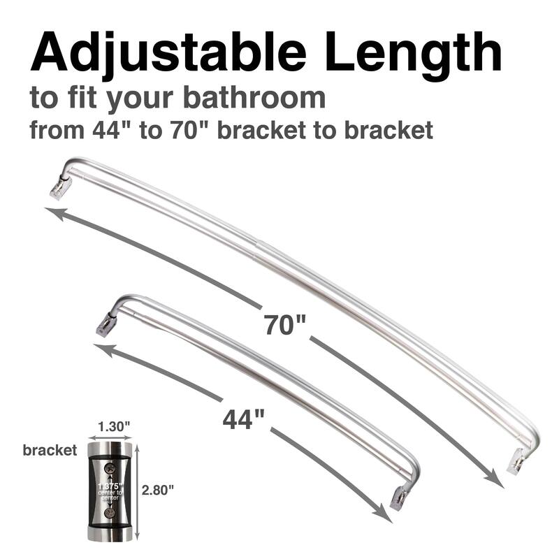 Double Curved Shower Curtain Rod Adjustable 44 to 70 inches by JS Jackson Supplies
