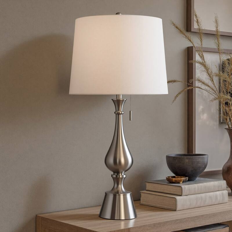 StyleCraft Steel Table Lamp - Brushed Steel - White Shade