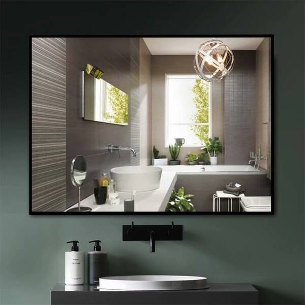 Modern Large Black Rectangle Wall Mirrors For Bathroom Vanity Mirror Overstock 30505348 Hamilton hills contemporary brushed metal wall mirror | glass panel black framed rounded corner deco 79 64109 modern style large square wall mirror with round gold metal mirror grid, gold mirror wall decor, contemporary wall mirror. modern large black rectangle wall