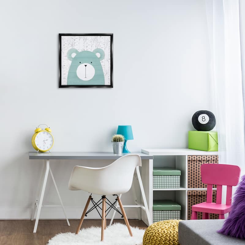 Stupell Whimsical Bear on Birch Framed Floater Canvas Wall Art Design By Kim Allen