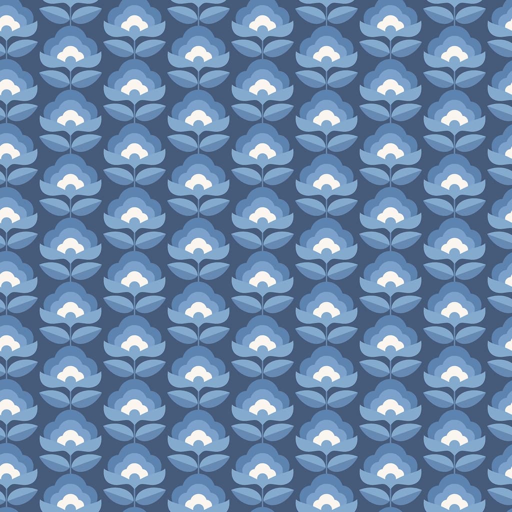 Hoopla Walls Retro Flower Indigo Mix Peel and Stick Wallpaper - N/A