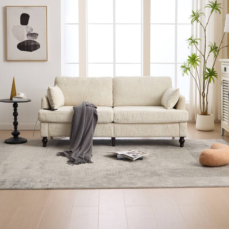 Multifunctional Sofa Couch Beige Loveseat with Lights & Side Pocket, 2-Seater Sofa Couch with Charging Port