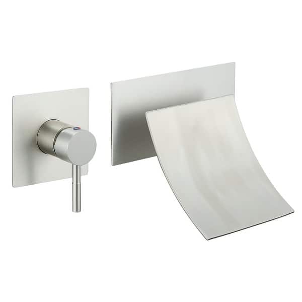 slide 2 of 36, Wall Mount Bathroom Faucet Waterfall Brass Modern 2 Hole Bathroom Sink Basin Vanity Faucets with Valve Brushed Nickel
