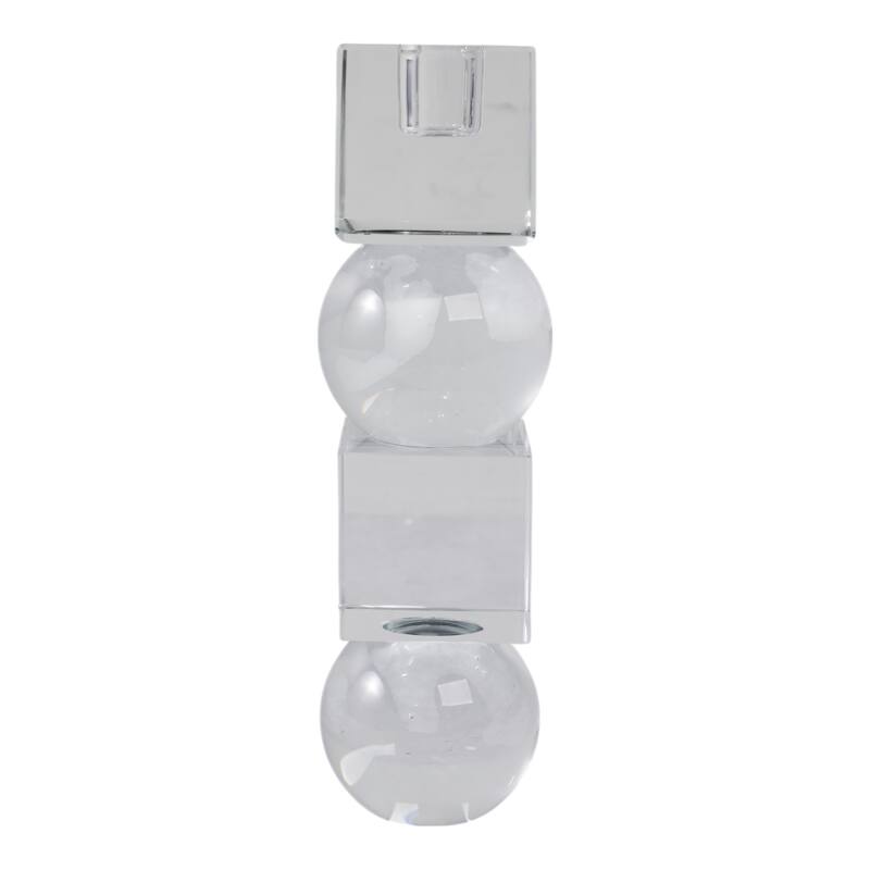 Modern Glass Crystal Pillar and Taper Candle Holder Geometric Design - 2.5" x 2.5" x 8"