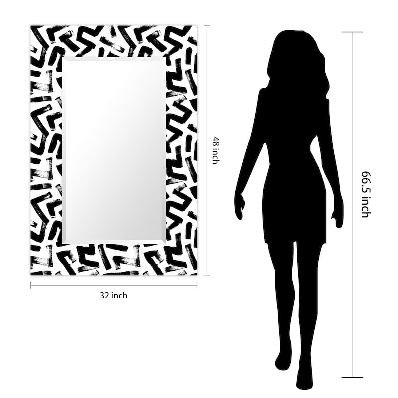 "Intertwined" Rectangular Beveled Mirror on Free Floating Reverse Printed Tempered Art Glass - 48" x 32"