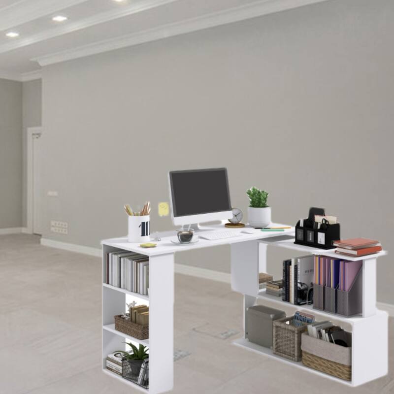 Space-Saving L-Shaped Computer Desk with Adjustable 360 Degree Design, Storage Shelves, and Large Desktop Surface