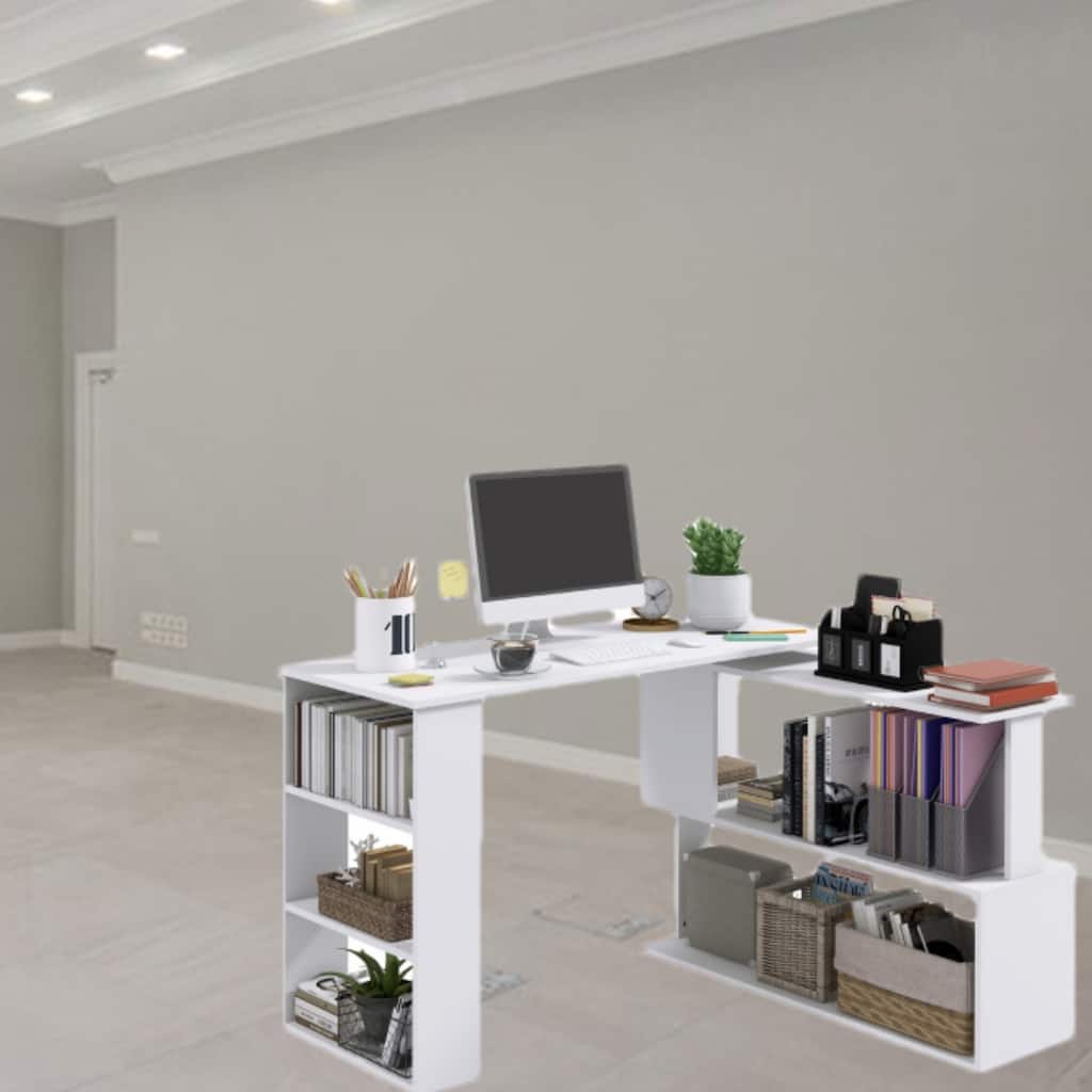 Space-Saving L-Shaped Computer Desk with Adjustable 360 Degree Design, Storage Shelves, and Large Desktop Surface