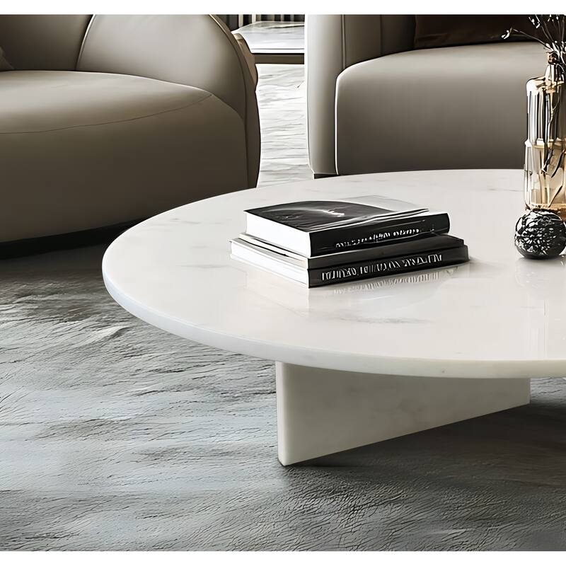 Roomfitters Round Marble Coffee Table, Natural Stone Living Room Table, Solid Marble Low Profile Design